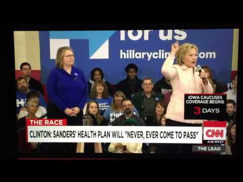 Hillary's Iowa Mean Scream: shouts Bernie's single payer will "NEVER, EVER COME TO PASS!" into the mic