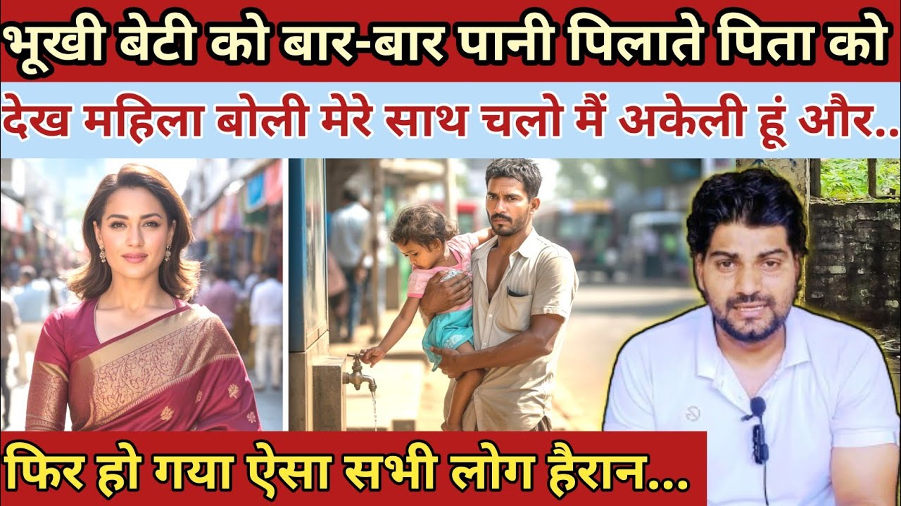 भूख की बेटी को बार-बार पानी पिलाते पिता को देख महिला बोली मेरे साथ चलो मैं अकेली हू||Emotional Story