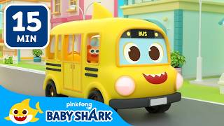 15 min wheels bus baby shark song kids baby shark official