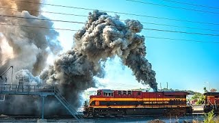 Hardcore FIRE SMOKING Trains. Big Diesel Cold Start.