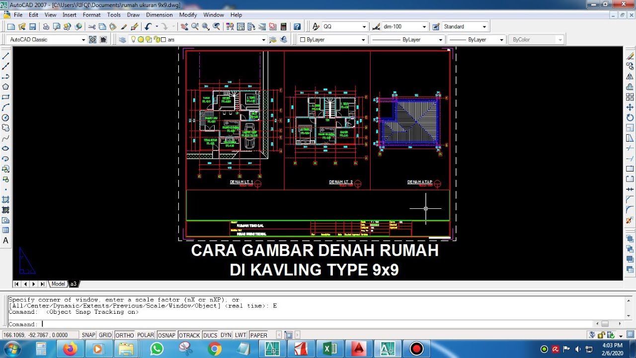  Cara  Gambar  di  Autocad  Denah Rumah Tinggal di  Kavling 