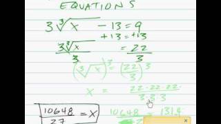 algebra solving radical equation 3 cube root x -13=9