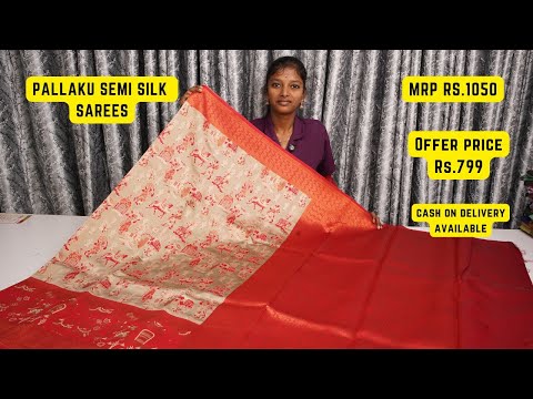 Pallaku Semi Silk Sarees, Discount Offer Sale Upto 60% From 20%,Inside Tamilnadu FreeShipping