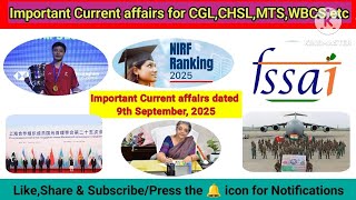 Bi-weekly Current Affairs|9th September|World Badminton Championship| New CGA| SCO Summit| NIRF 2025