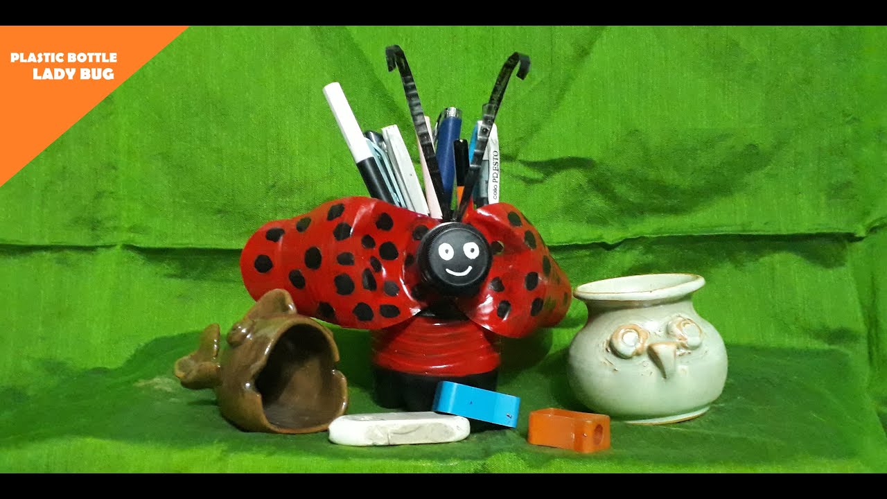 PLASTIC BOTTLE LADYBIRDS PEN HOLDER