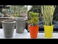 Creating beautiful plant pots from cement and old plastic molds