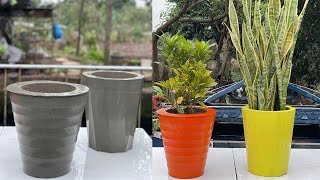 Creating beautiful plant pots from cement and old plastic molds