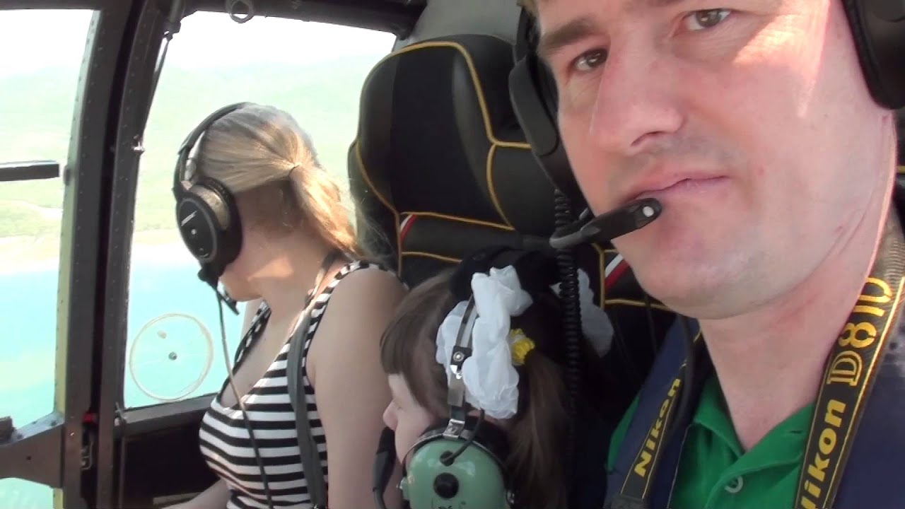 Helicopter flight over the island of Russky