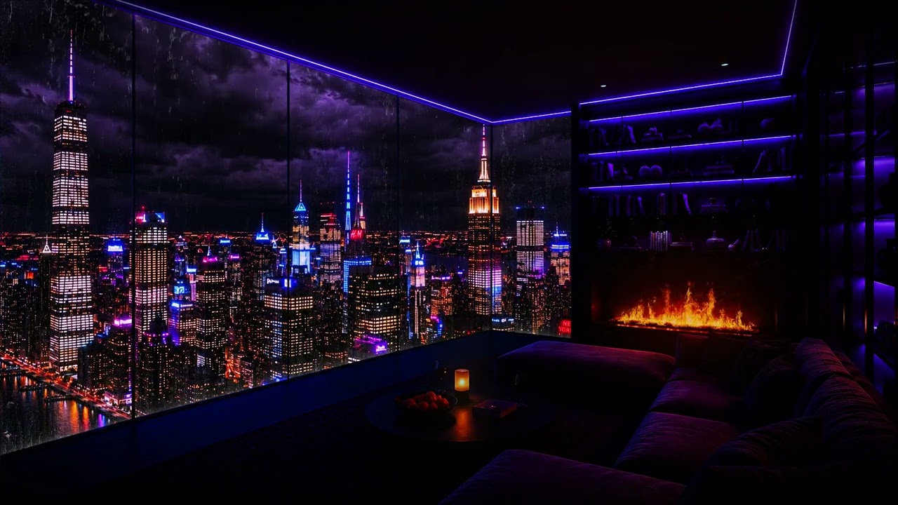 🌙 Thunderstorm in a Millionaire's Suite ⛈️ Heavy Rain & Cozy Fireplace | Sleep & Relaxation