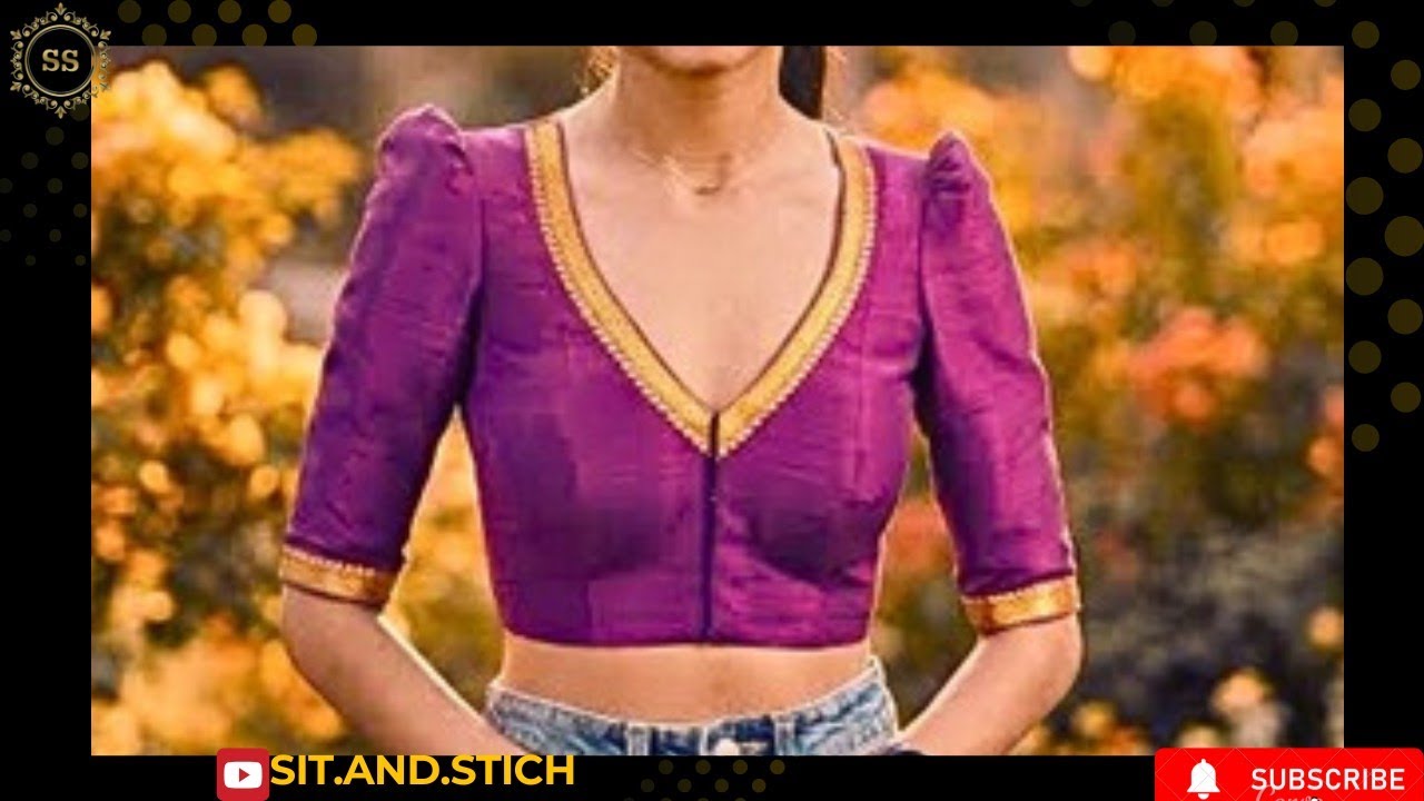 How To Make V-leaf Neck Blouse Designs|Front Deep and Back Pack Neck Blouse 