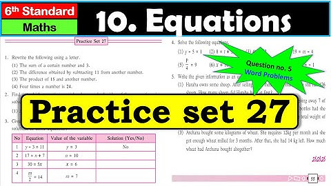 Practice set 27 | Equations | Chapter 10 | 6th standard | Maths | Maharashtra State Board