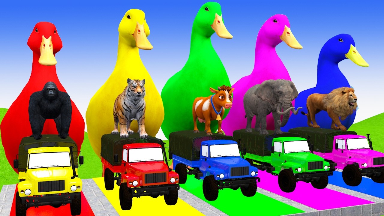 Long Slide With Cow Elephant Gorilla Hippopotamus 3d Animal Game Funny 3d Animals