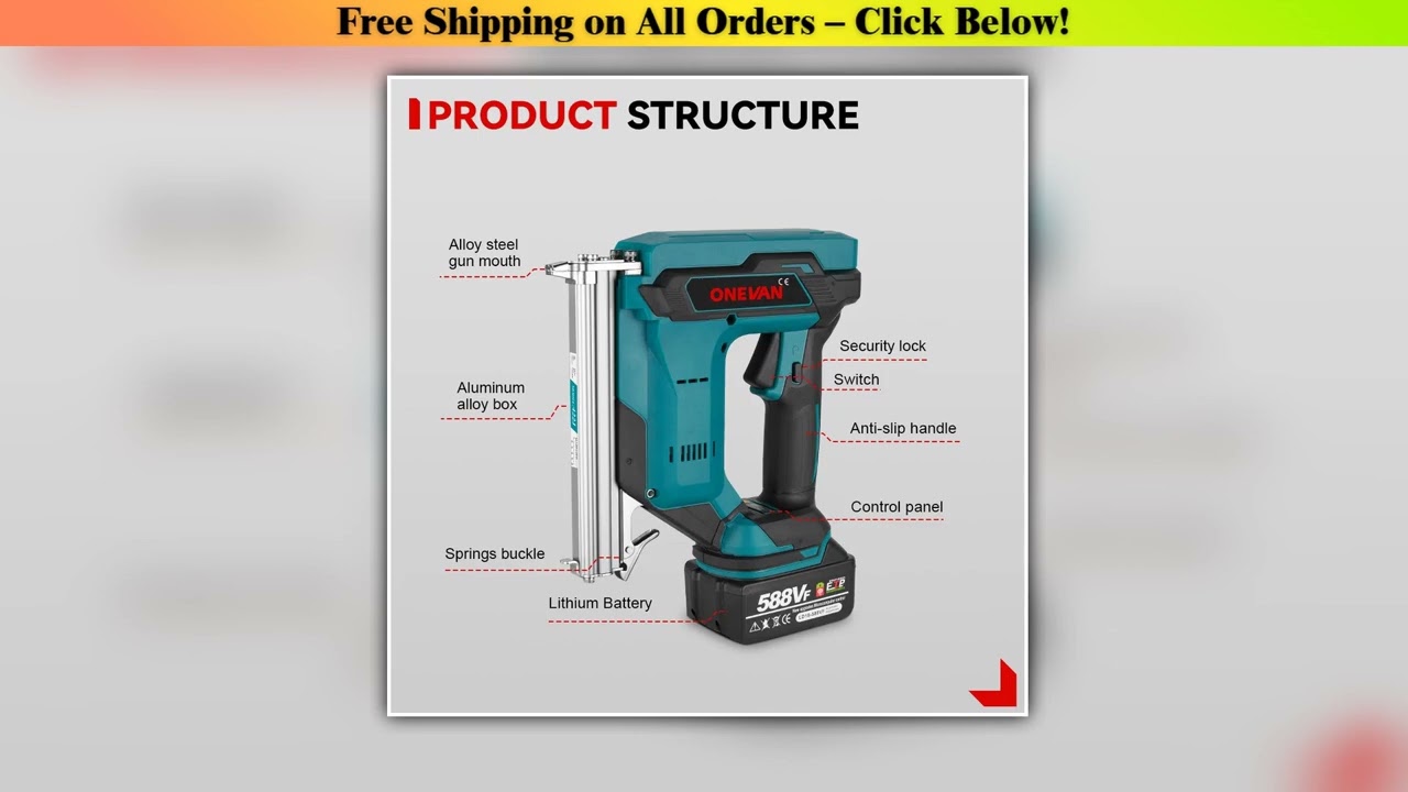 ONEVAN 2Gears 422J Brushless Cordless Electric Nailer Stapler Furniture Staple Gun Woodworking