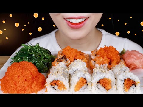 ASMR Flying Fish <strong>Roe</strong> and Sushi Rolls | Crunchy Fish Eggs Eating Sounds Mukbang