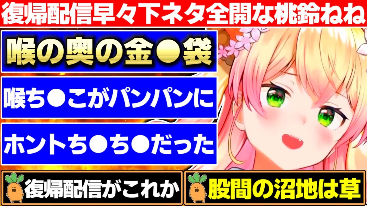 病み上がりの復帰配信早々に下ネタ全開で飛ばしていく桃鈴ねね【ホロライブ/桃鈴ねね】