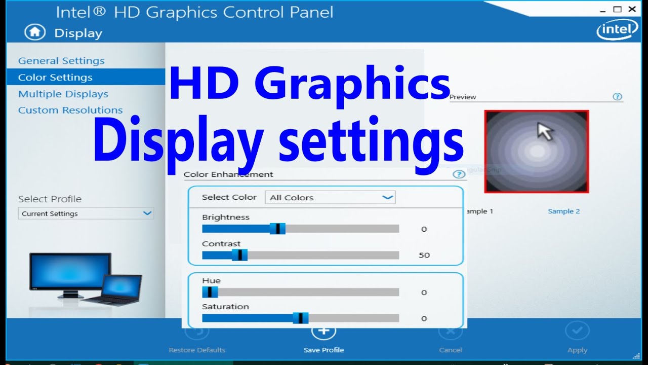 HD Graphics Display settings in Windows 10