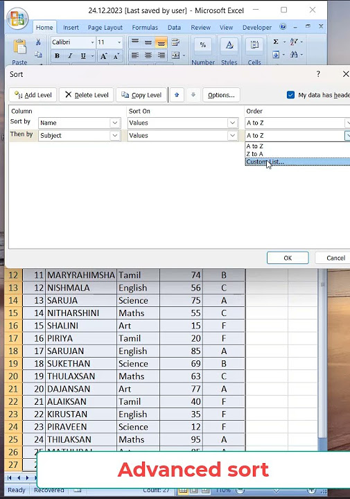 Custom sorting in excel sorts excelsort sort advancedsort 