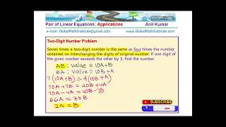 Seven times a two digit number is 4 time after interchange Linear Systems CBSE 10 SAT GCSE Coaching