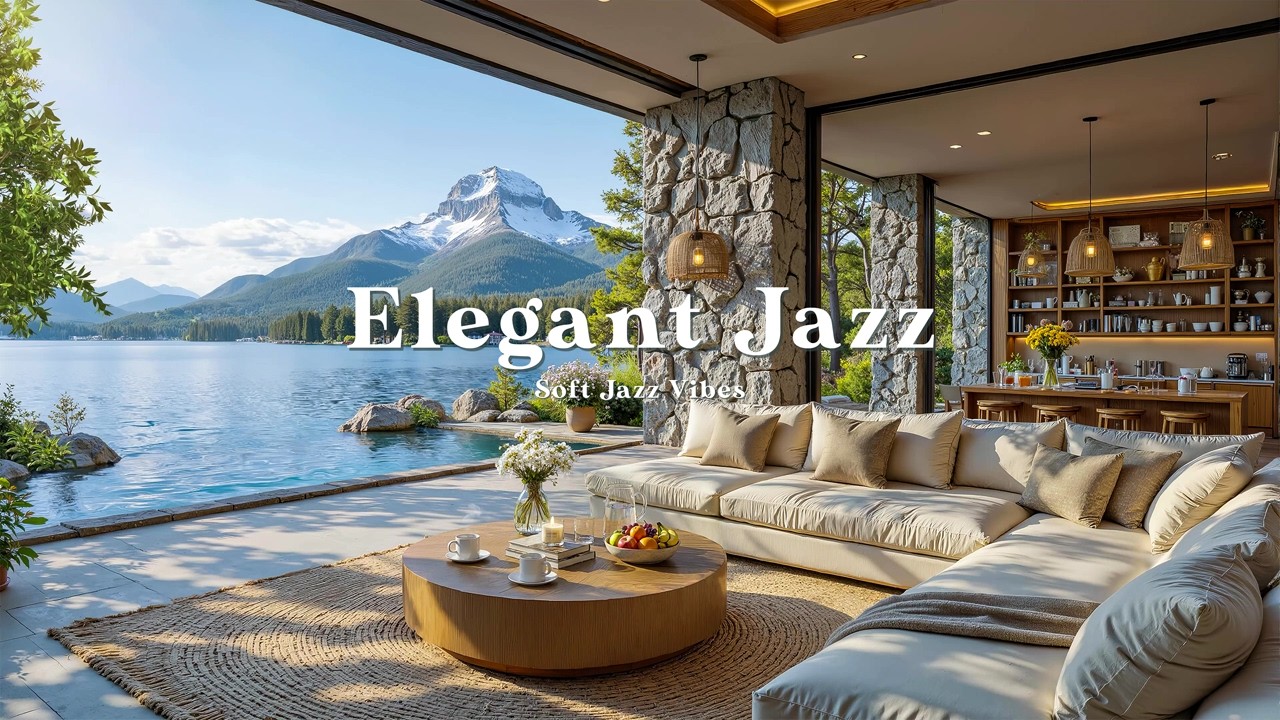 Morning Jazz In Living Room Lakeside | Elegant Jazz With Mountain View for Relaxing Mood & Working
