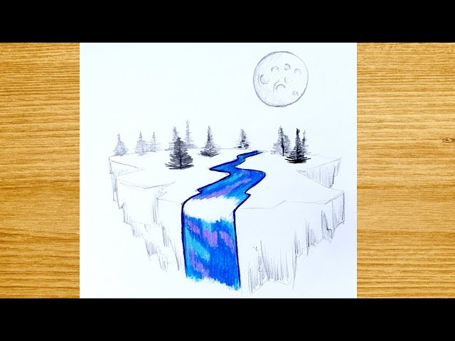 Water Fall Spring Hard Draw How To Draw A Waterfall Landscape