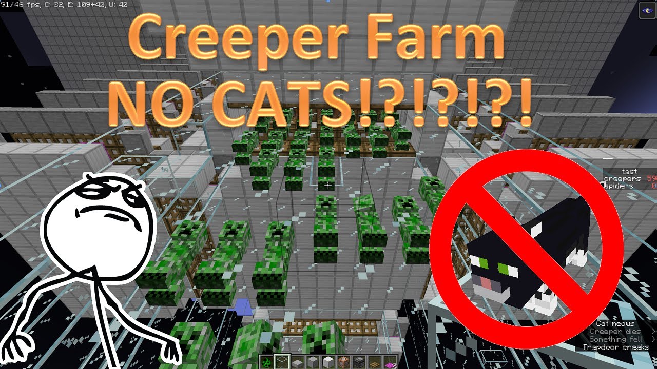 WOW!! Minecraft Creeper Farm NO CATS Gunpowder Drop Farm YouTube