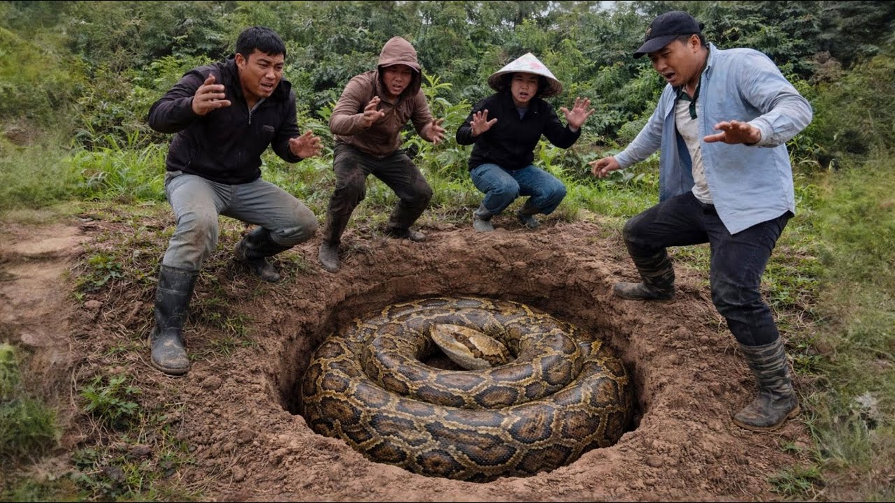 4 Daring Hunters Capture Giant Python Underground | Wild TV