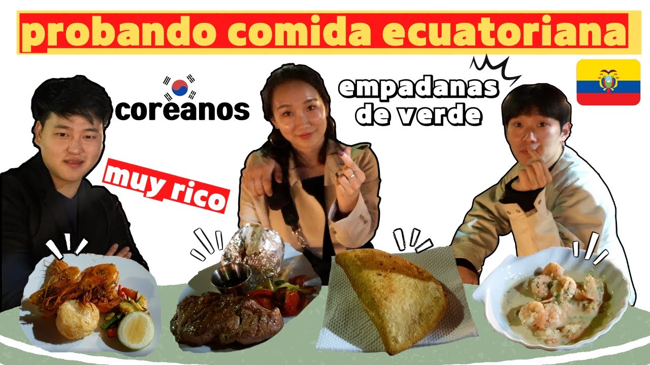 COREANOS PROBANDO COMIDAS ECUATORIANAS (Empanada verde)  en Quito con la vista nocturna