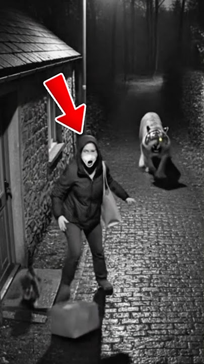 CCTV Captures Heart-Stopping Moment: Tiger Charges at Woman Outside Her Home! #tigerattack