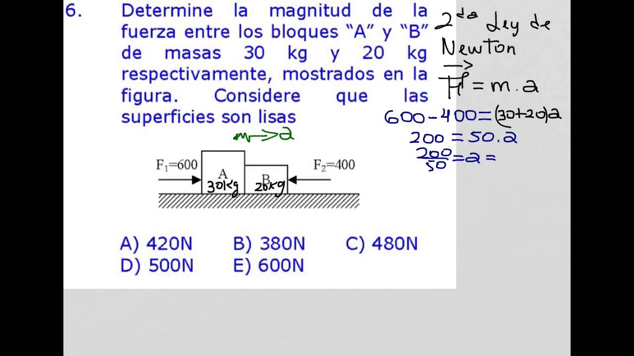 Determine la magnitud de la fuerza entre los bloques A y B