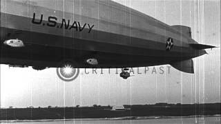 Airship USS Los Angeles moored to the mast of USS Patoka in Newport, Rhode Island...HD Stock Footage
