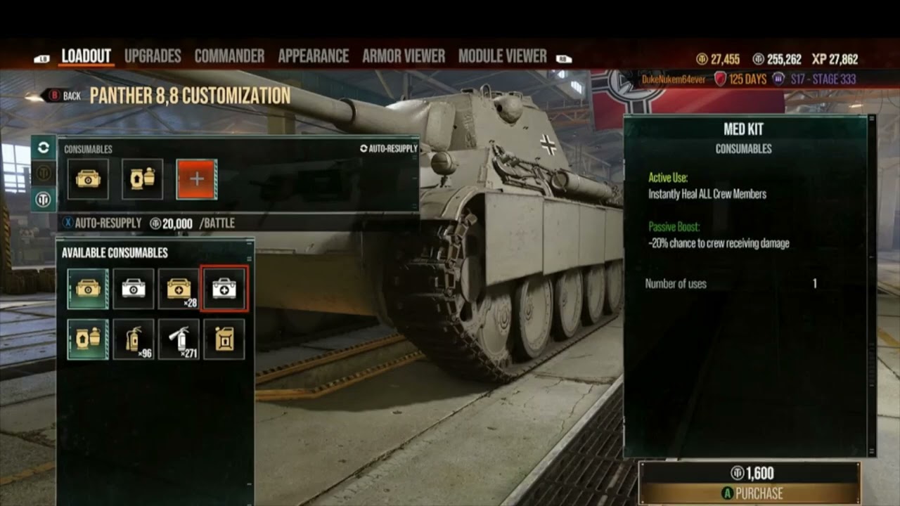 Tier 8 Preferential Panther 8.8cm Load Out, Review & Game play - World of Tanks console XBOX PS