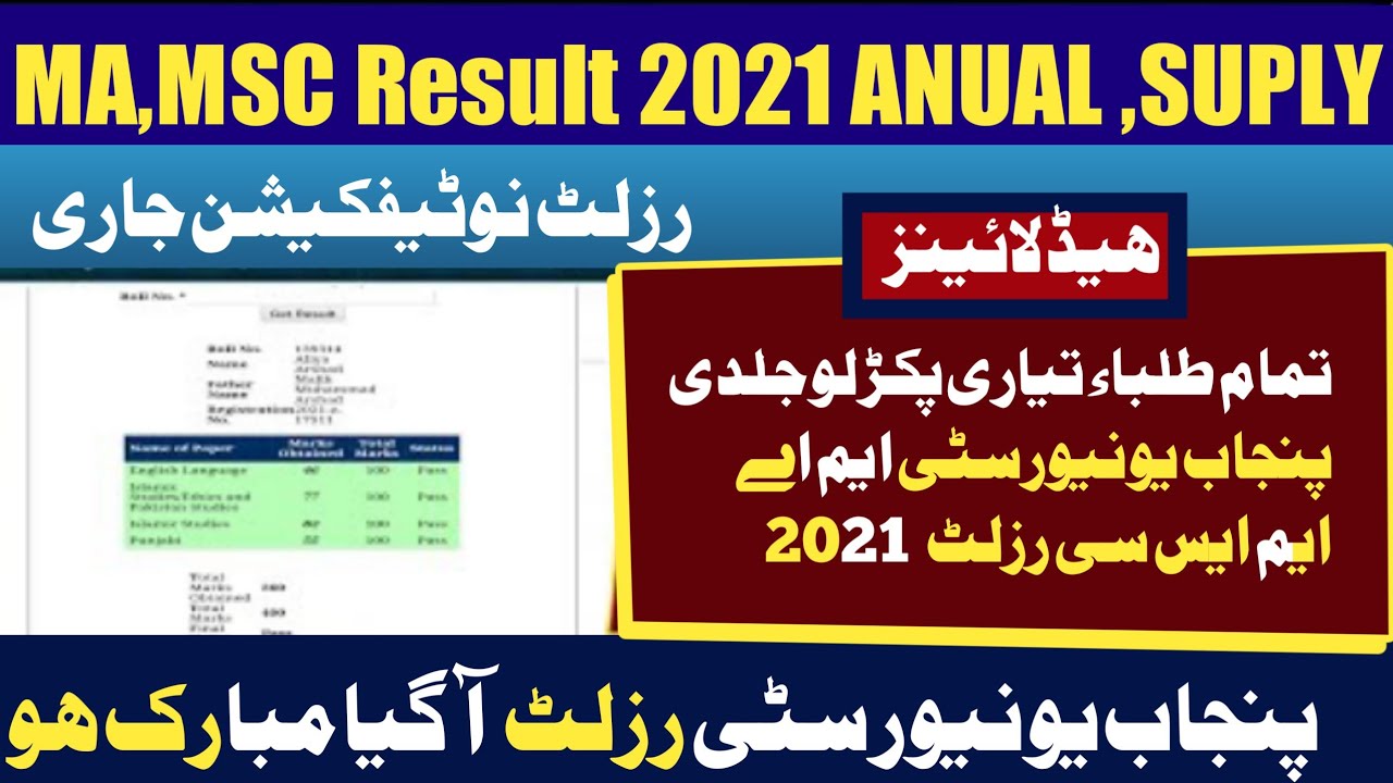 PU MA MSc Result 2021 | MA Part 1 -Part 2 PU Results 2021-MA MSC RESULT PART 1 & 2021-MA MSC RESULT