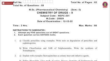 MSC 3RD SEM PC CHENISTY OF DRUGS 2ND DEC 2022 | PTU