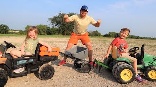 Using kids tractor to plow dirt and plant grass | Tractors for kids screenshot 5