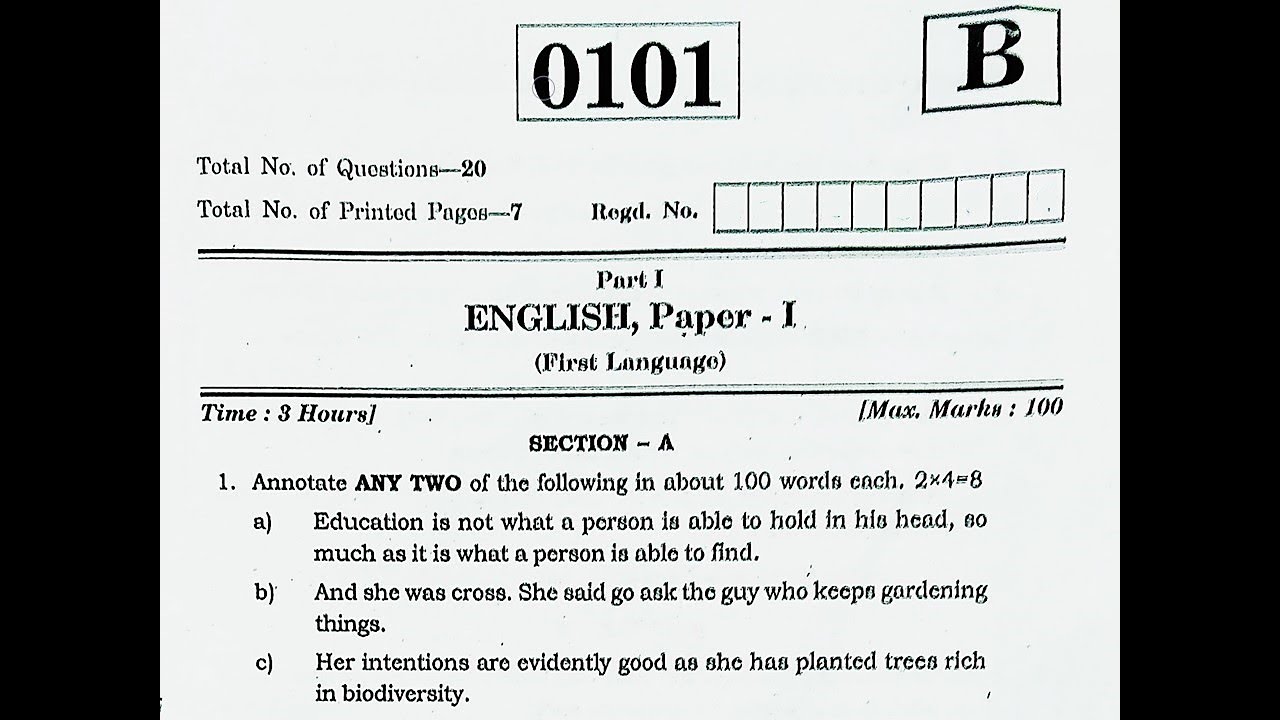 Telangana TS Inter 1st Year English 2023 March IPE Question Paper