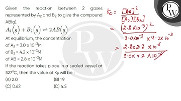 Given the reaction between 2 gases represented by A2 and B2 to give the compound AB(g).\nA2(g)+B....