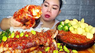 Sambal cumi jumbo pedas, sambal terasi pete ,jengkol muda,terong muda Mukbang