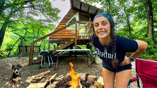 Solo Rainy Summer Camping in a Treehouse Down By the River