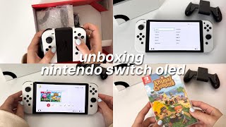 nintendo switch oled aesthetic unboxing | 🌿 acnh | + case