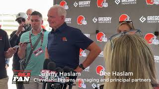 Browns owners Jimmy and Dee Haslam at training camp 2025