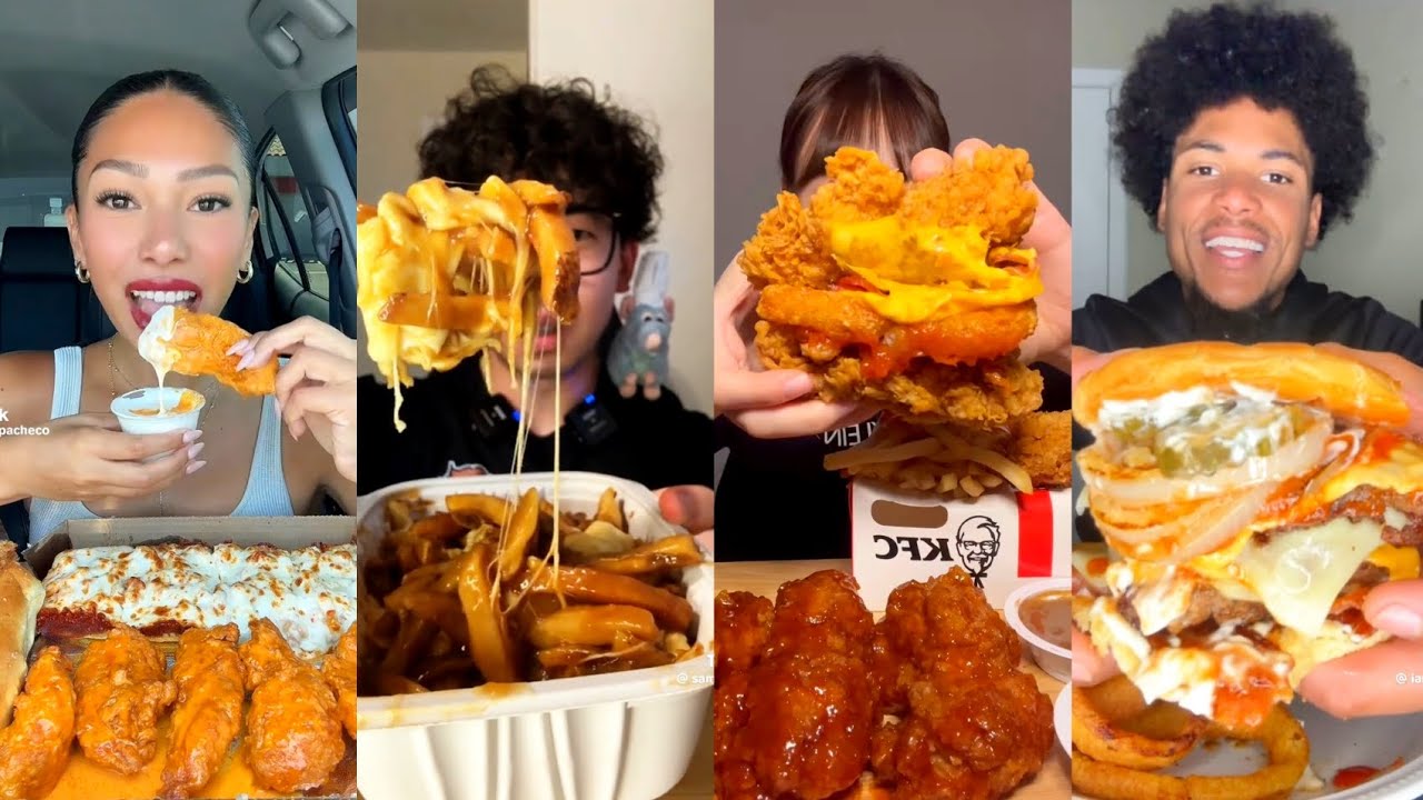 TIKTOK MUKBANG COMPILATION BURRITO BURGER KFC IN N OUT POUTINE WINGSTOP PIZZA DAVE HOT CHICKEN