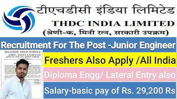 THDC-Tehri Hydro Power Junior Engineer Recruitment 2023||THDC -NHPC JE Vacancy  apply Online 2023||