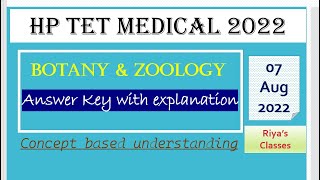 HP TET Botany & Zoology 2022 answer key || HP Tet medical exam 07 August 2022 || Paper analysis