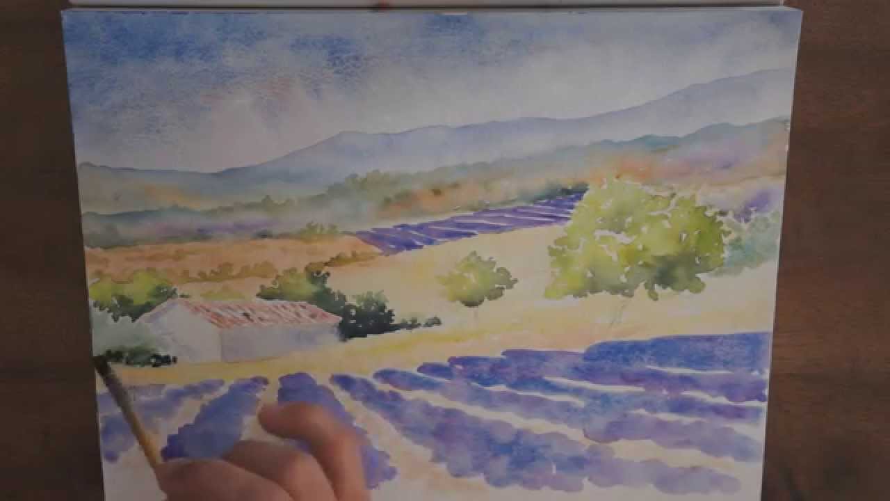 Demo Aquarelle Un Champ De Lavandes Youtube