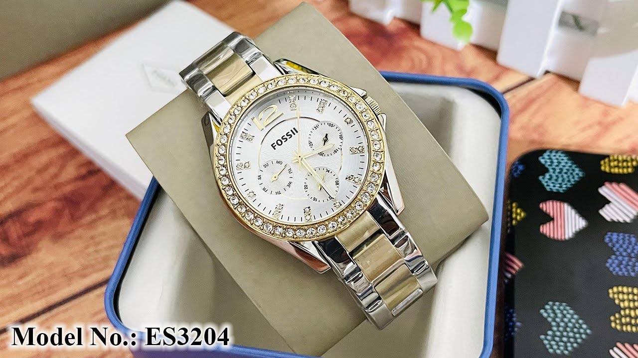 Fossil Riley Multi-function Two-Tone color wrist Watch for Women's | Model: ES3204 | Watch Zone - YouTube
