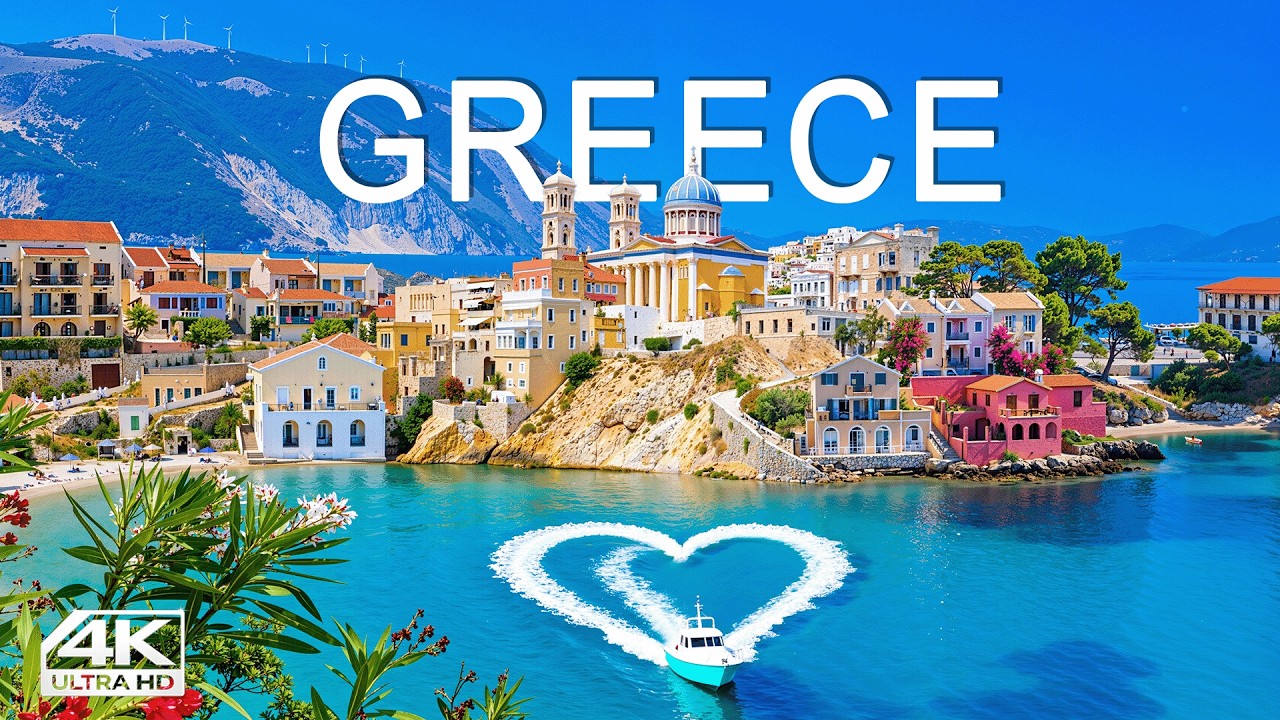 [4K] Греция 🇬🇷 Кальдера Санторини, деревни на склонах скал и захватывающие виды Эгейского моря