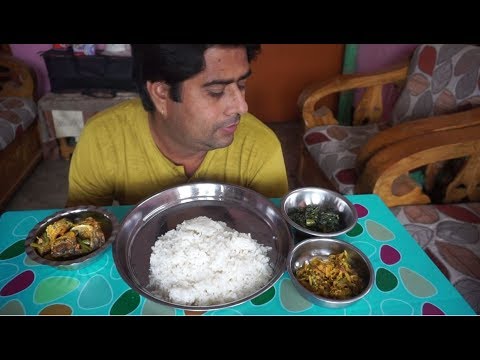 eating show with sound | eating jhul shak and shotki macher chorchori with roi fish curry