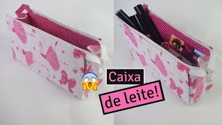 Como fazer uma necessaire / estojo usando caixa de leite (muito fÃ¡cil!). Por Pricity