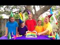 Learn english colors rainbow cake and water balloons with sign post kids