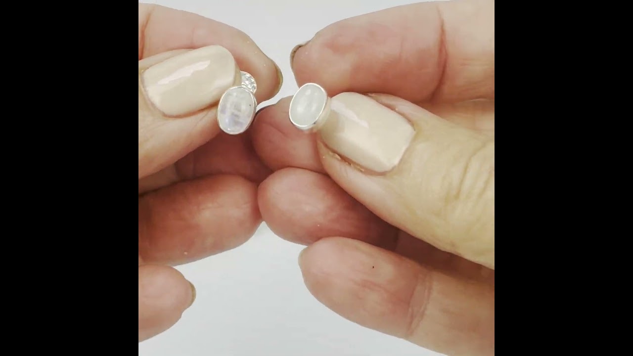 moonstone gemstone stud earrings on sterling silver 